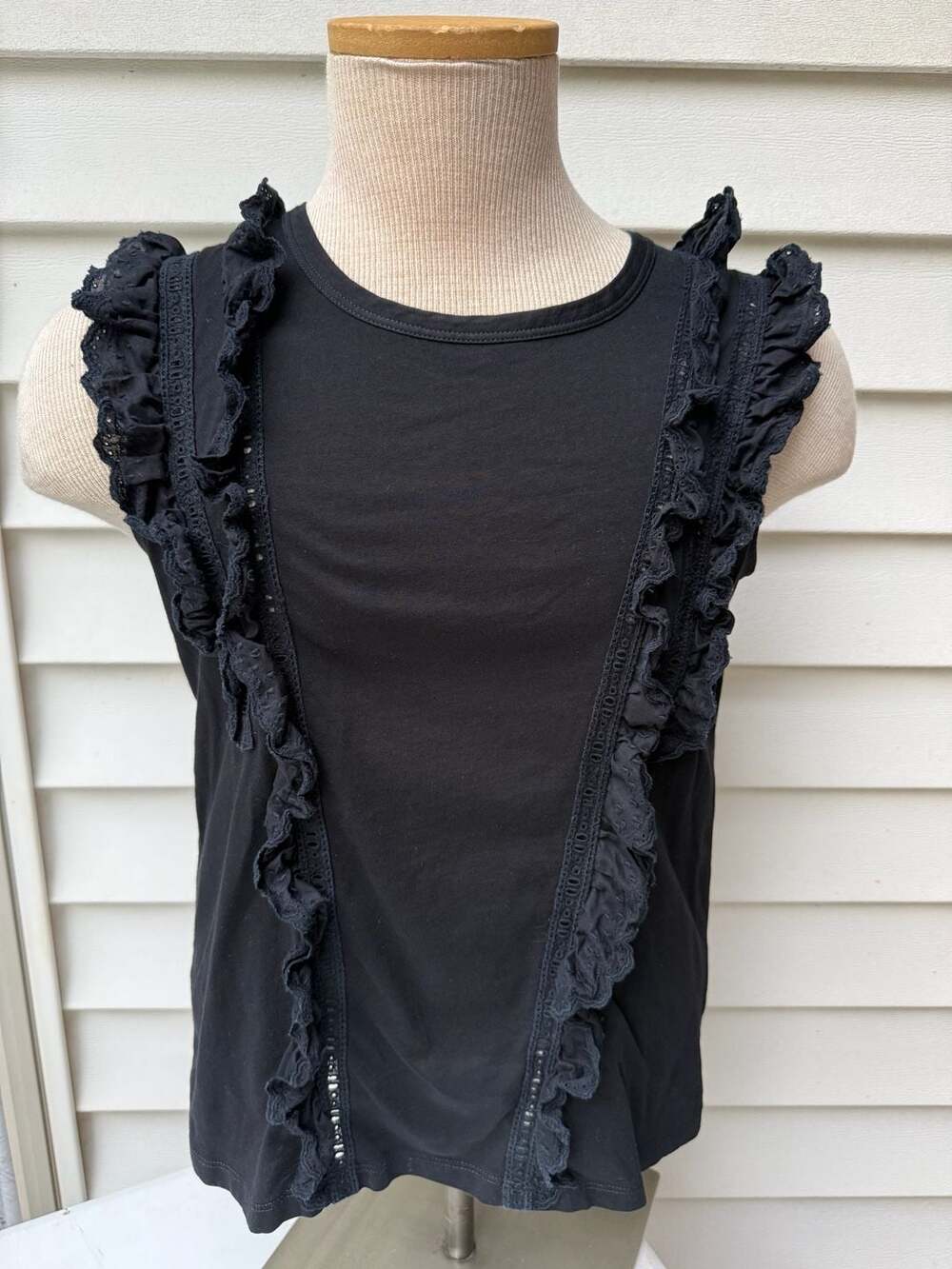 Veronica Beard Jeans Ruffle Tank Top Size M Black Pima